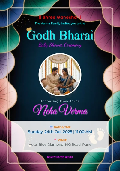Sky Blue Floral Godh Bharai - Editable Invitation Design