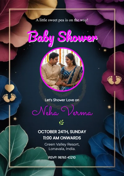 Nature Theme Leaf Border Baby Shower - Editable Invitation Design