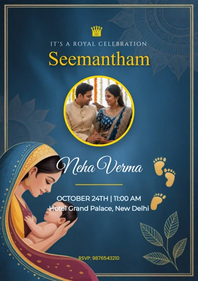 Royal Blue Seemantham Invitation - Editable Invitation Design