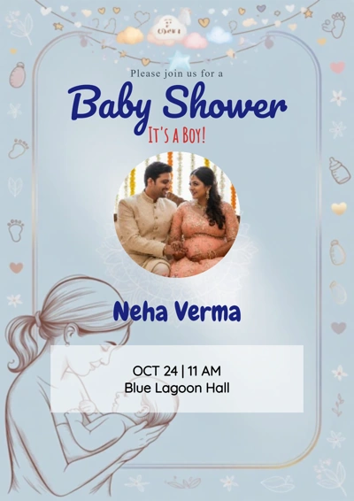 Vintage Sky Blue Baby Shower - Editable Invitation Design