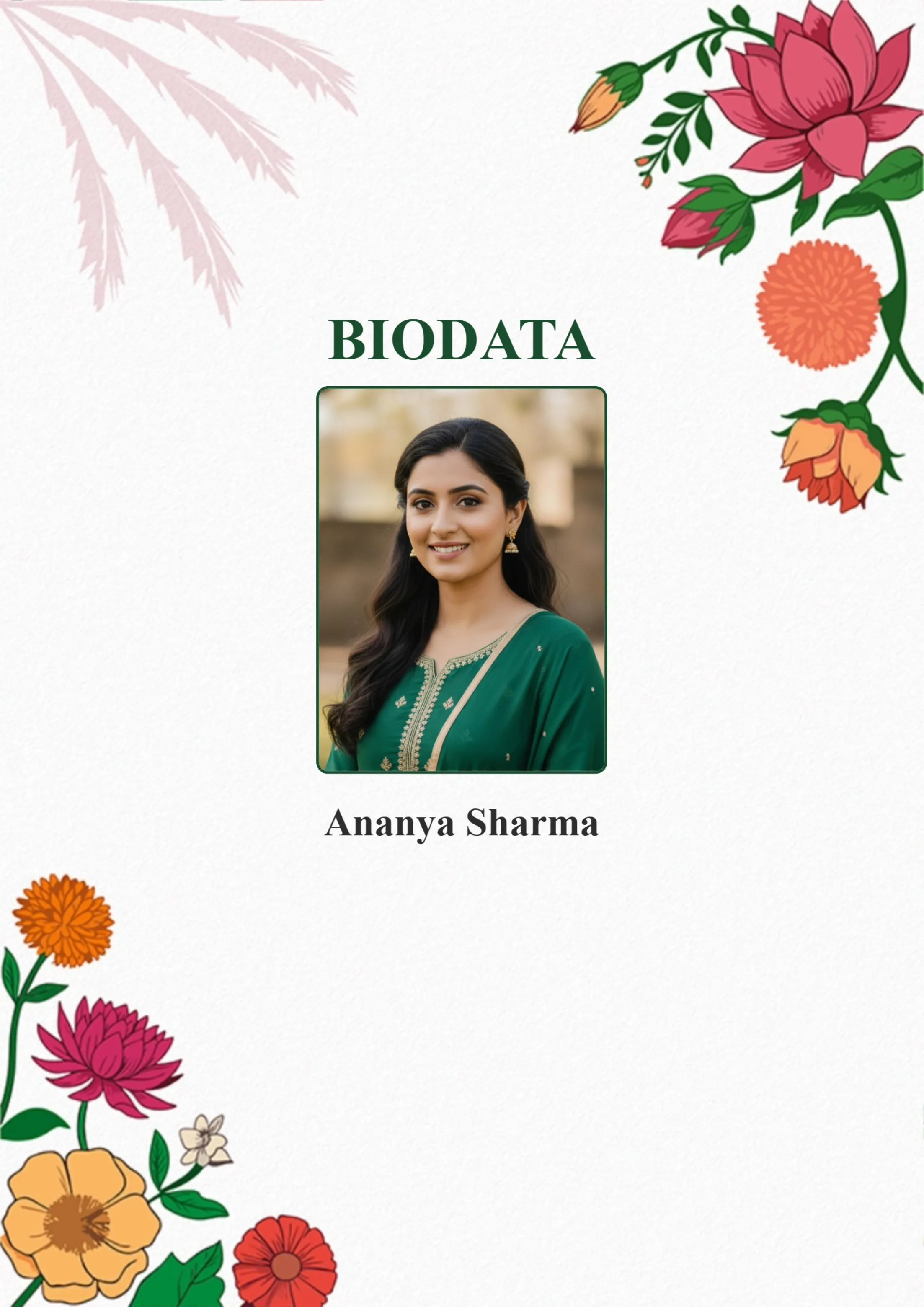 Floral elegant Christian marriage biodata template for girls