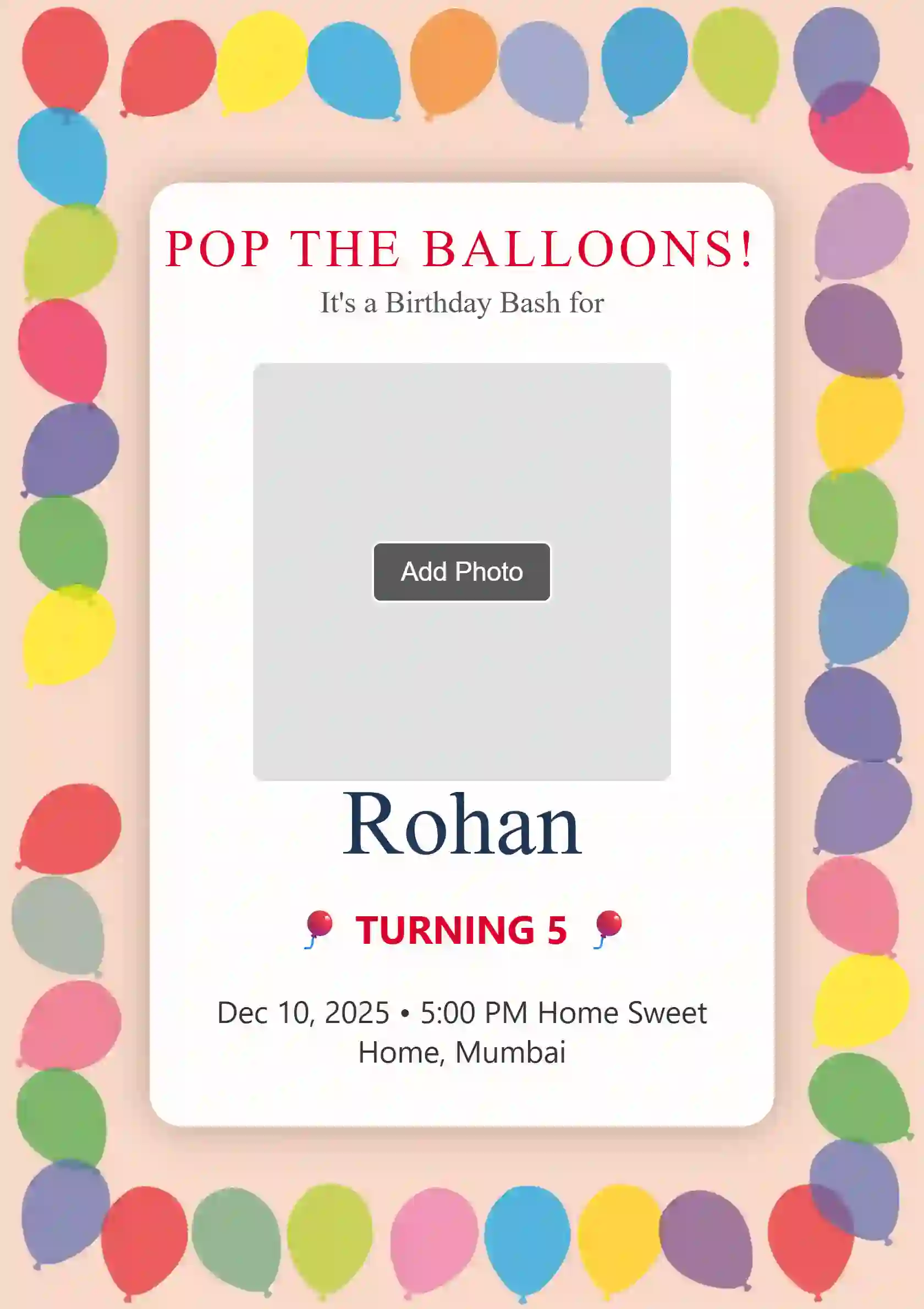 Balloons Border Invitation - Editable Invitation Design