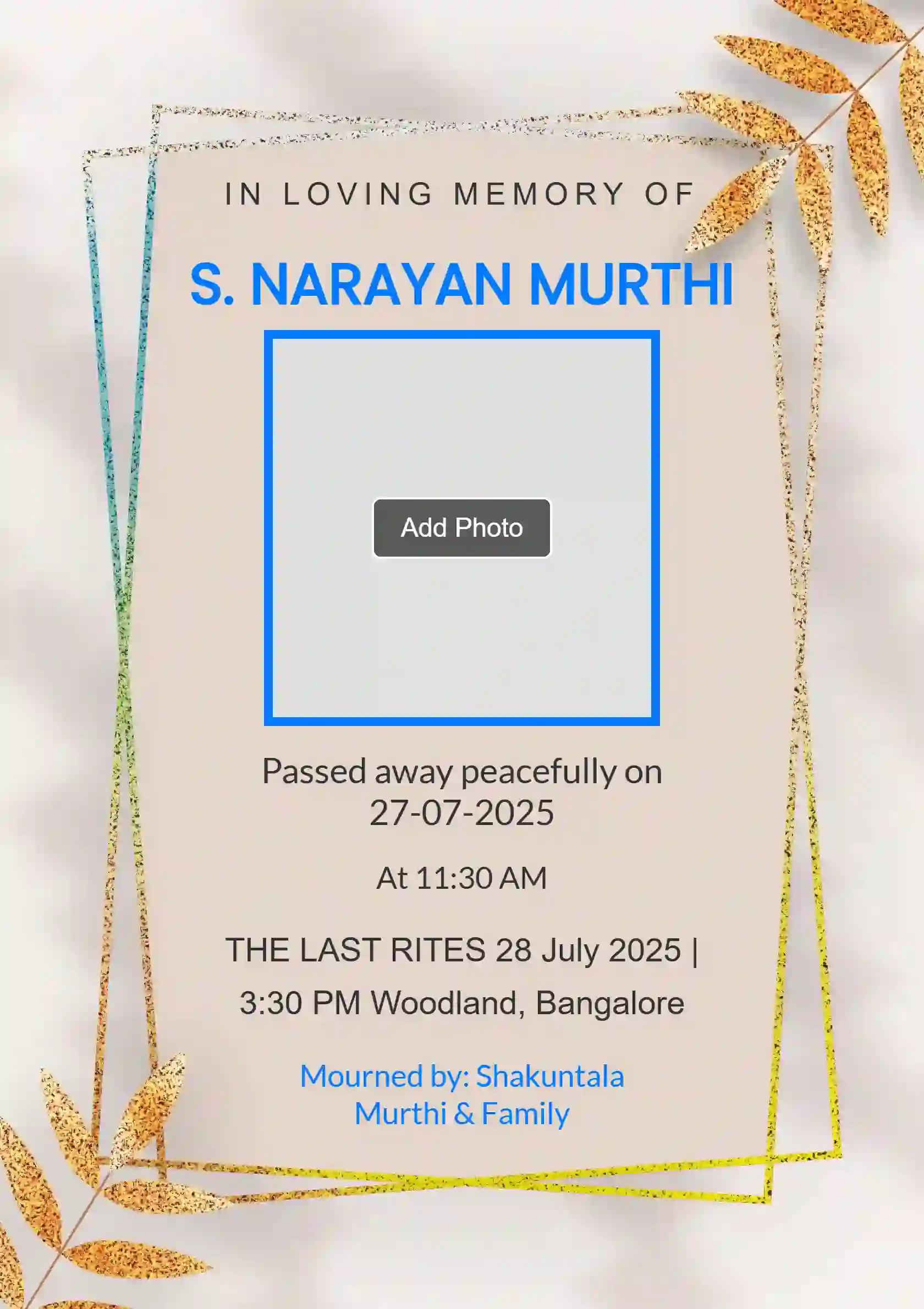 Modern Minimal Funeral Program - Editable Invitation Design