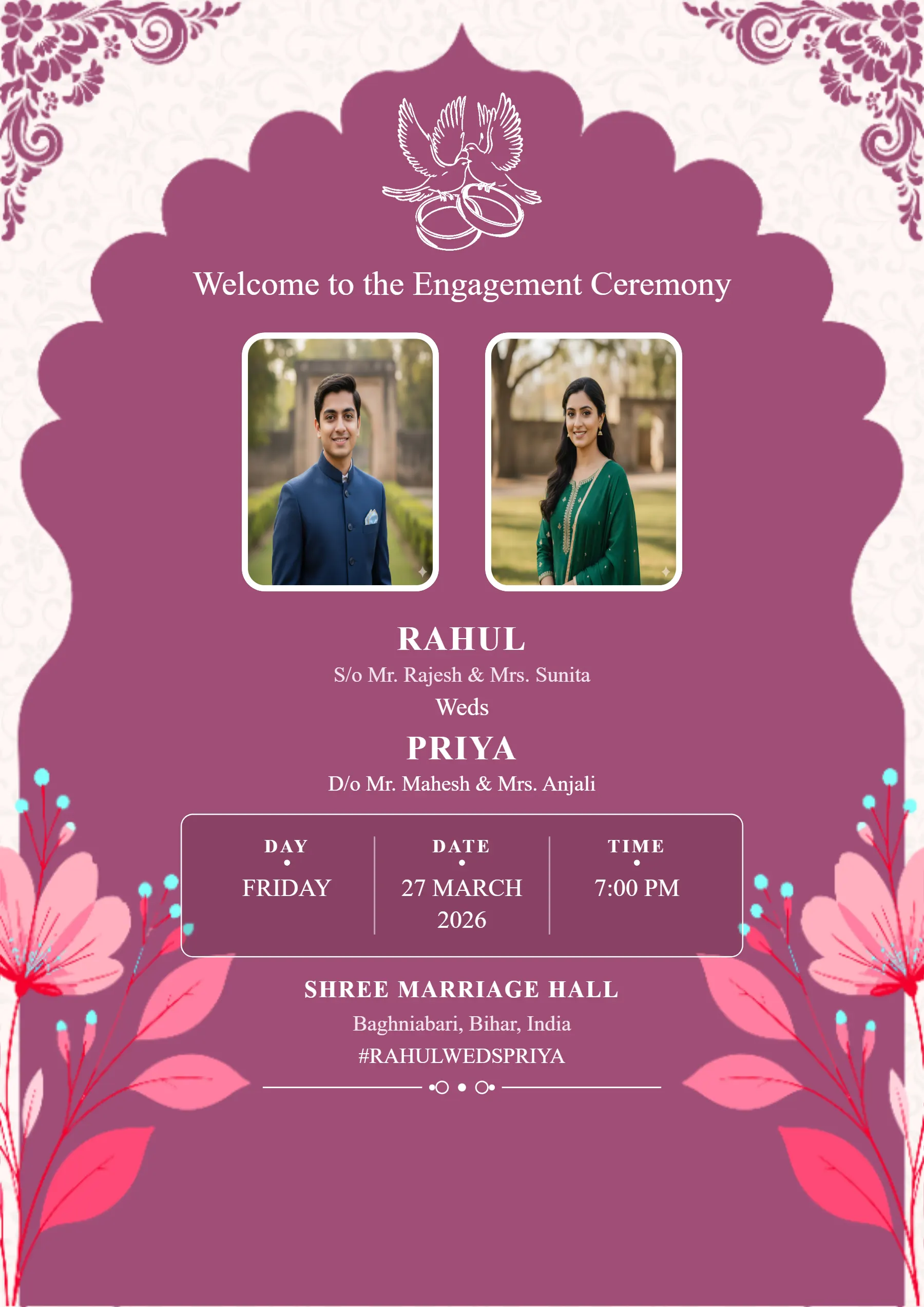 best pink enagagement card template