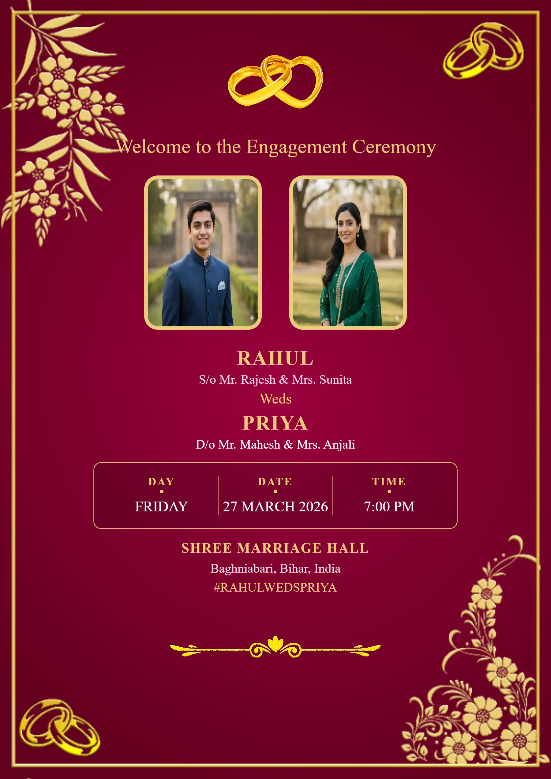 royal red Engagement Card design Template