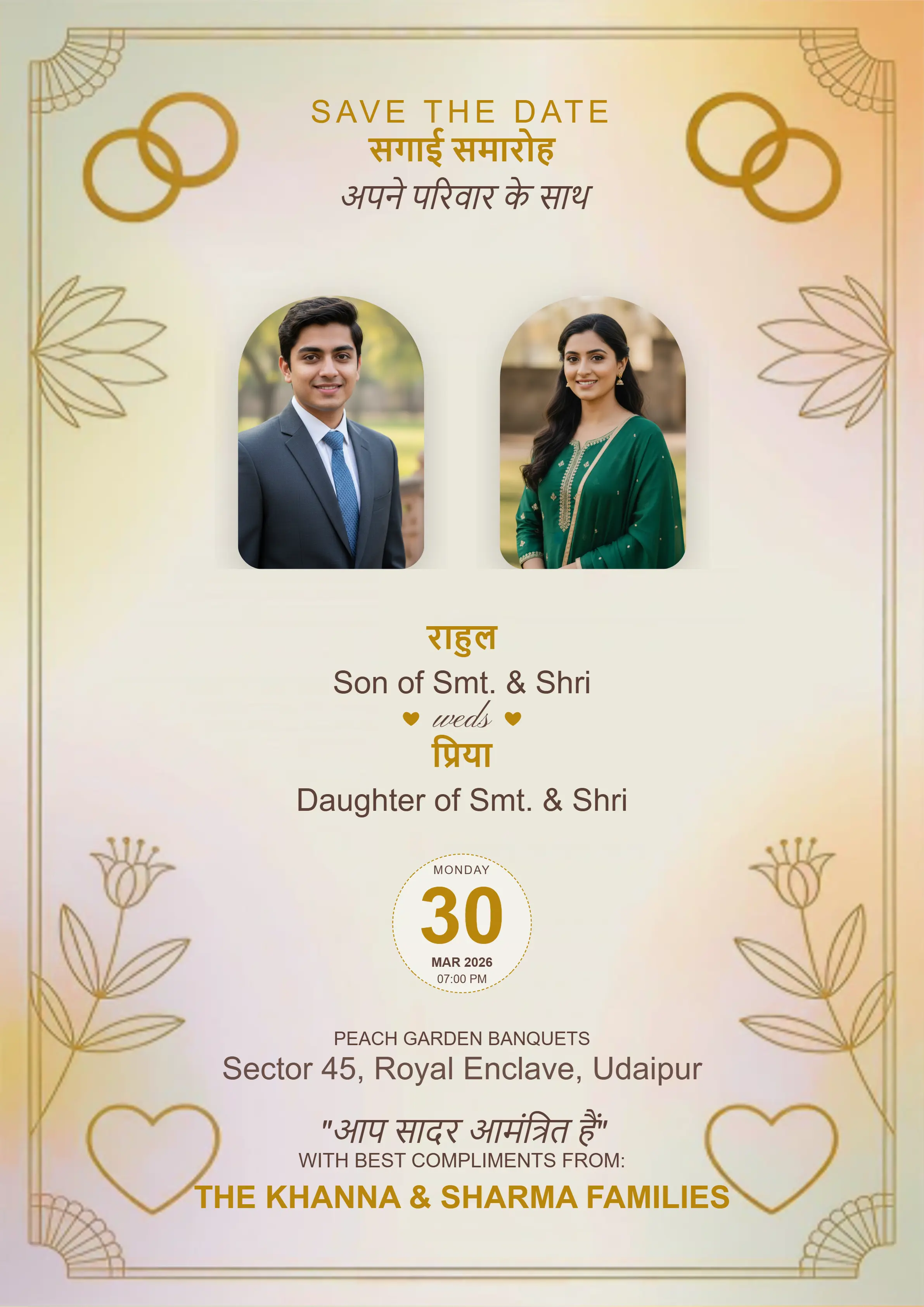 Pastel gold roka ceremony invitation