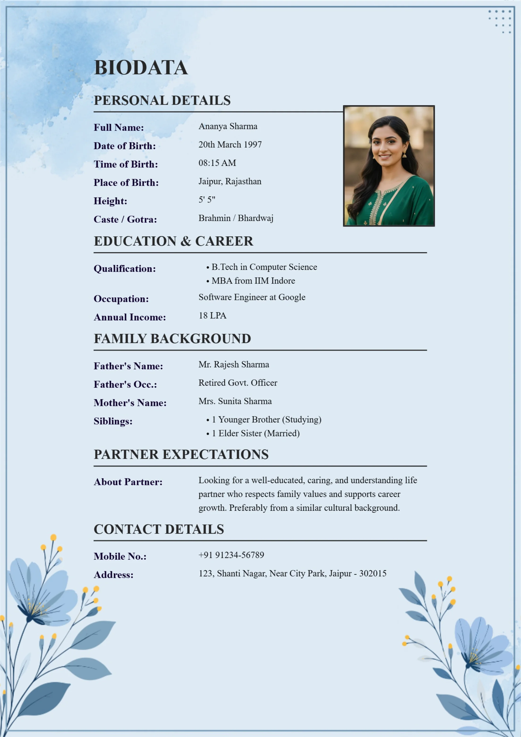 Floral Wedding Biodata Maker Online Free