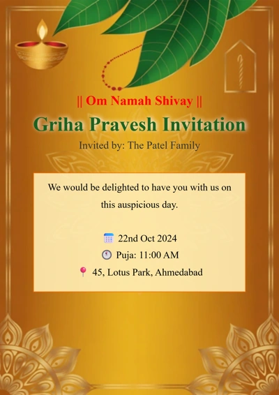 Traditional Griha Pravesh Card with Diya