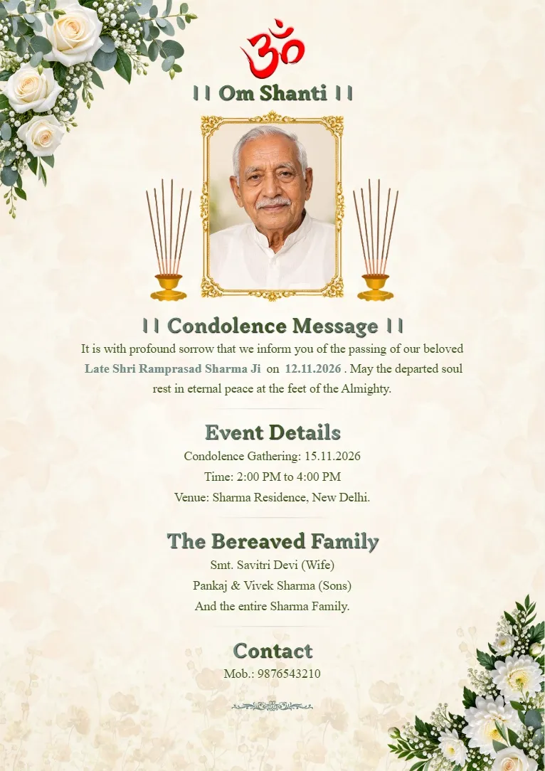 Cream floral memorial service invitation template for WhatsApp