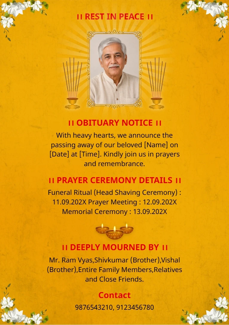 English Memorial and Condolence Invitation Card Maker