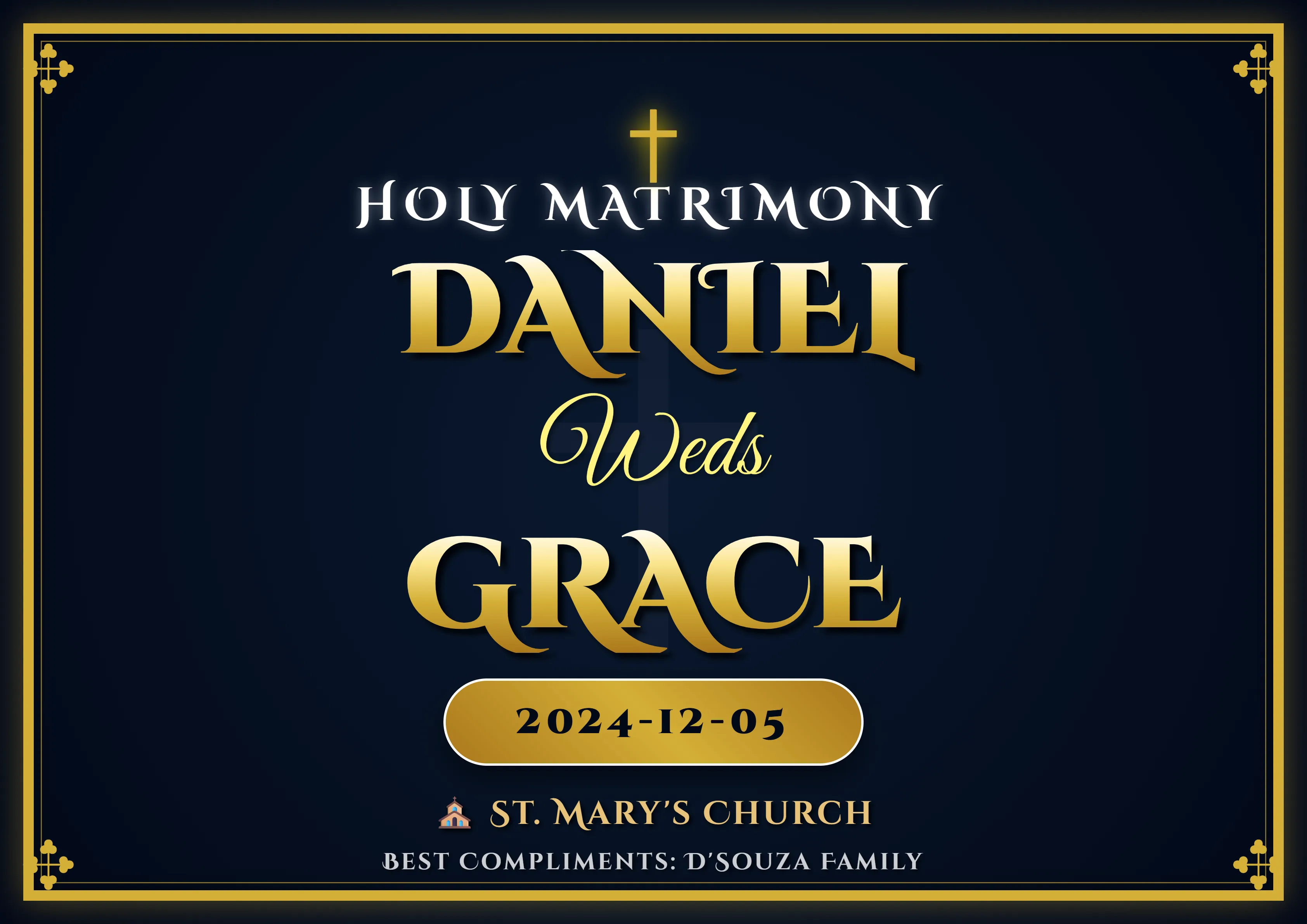White and gold Christian wedding car banner design for church procession