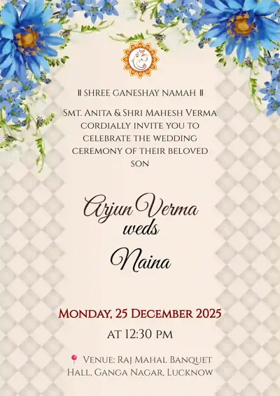 Copper Blue Floral Wedding - Editable Invitation Design