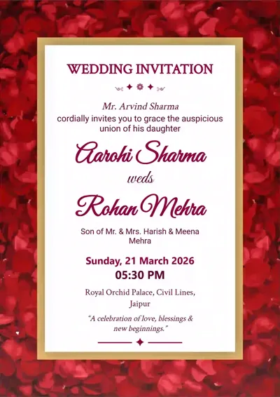 Red Rose Royal Wedding - Editable Invitation Design